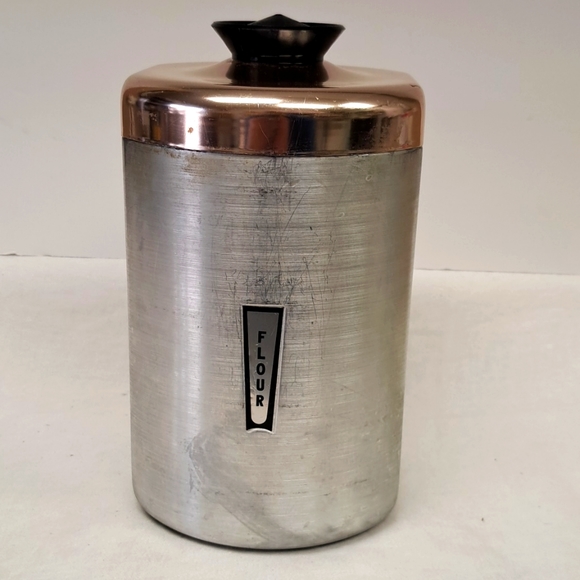 Mid-Century Modern brushed aluminum flour canister - Picture 1 of 10